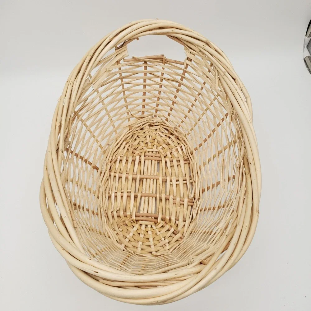 Natural Woven Wicker Basket Rustic Boho Farmhouse Storage Oval Handled Decor